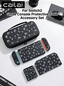 一套简约花卉图案兼容配件，适用于Switch2 (2025)/Switch NS/Switch OLED，包括白色/黑色主机保护壳、手柄保护套、收纳袋、卡槽底座、TPU软壳，优雅实用，便携式支架，防摔防刮防污，时尚浪漫礼物。 - 彩色 - 查看 1