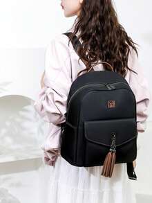 2026 New Minimalist And Versatile Solid Color Corduroy Backpack For Women, Adjustable For Daily Use, School And Travel, Gift - 黑與白 - 查看 5