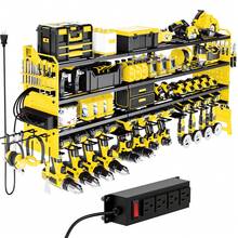 4 Layer Power Tool Organizer Wall Mount With Charging Station, Heavy Duty 12 Drill Holder For Cordless Drill & Battery Tools, Storage Rack For Garage Organization, Workshop Charging Workstation,Holiday Men Gift & Dad Gift,Yellow - 黃色 - 查看 9