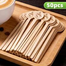 50pcs Disposable Wooden Coffee Stirrers, Various Coffee Pattern Styles, Kitchen Accessories Suitable For Coffee, Milk Tea, Hot Drinks, Cafes, Tea Houses, Kitchens, Parties, Gatherings, Afternoon Tea - Multicolor - View 7
