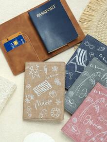 1pc Personalized Name Summer Denim Canvas Texture Passport Holder, Personalized Name Summer Beach Graffiti Pattern Passport Cover With RFID Blocking, Lightweight Travel Wallet And Passport Holder For Women And Men, Handmade Exquisite Travel Accessory, Unique Gift, Holiday Gift - Bright - View 3