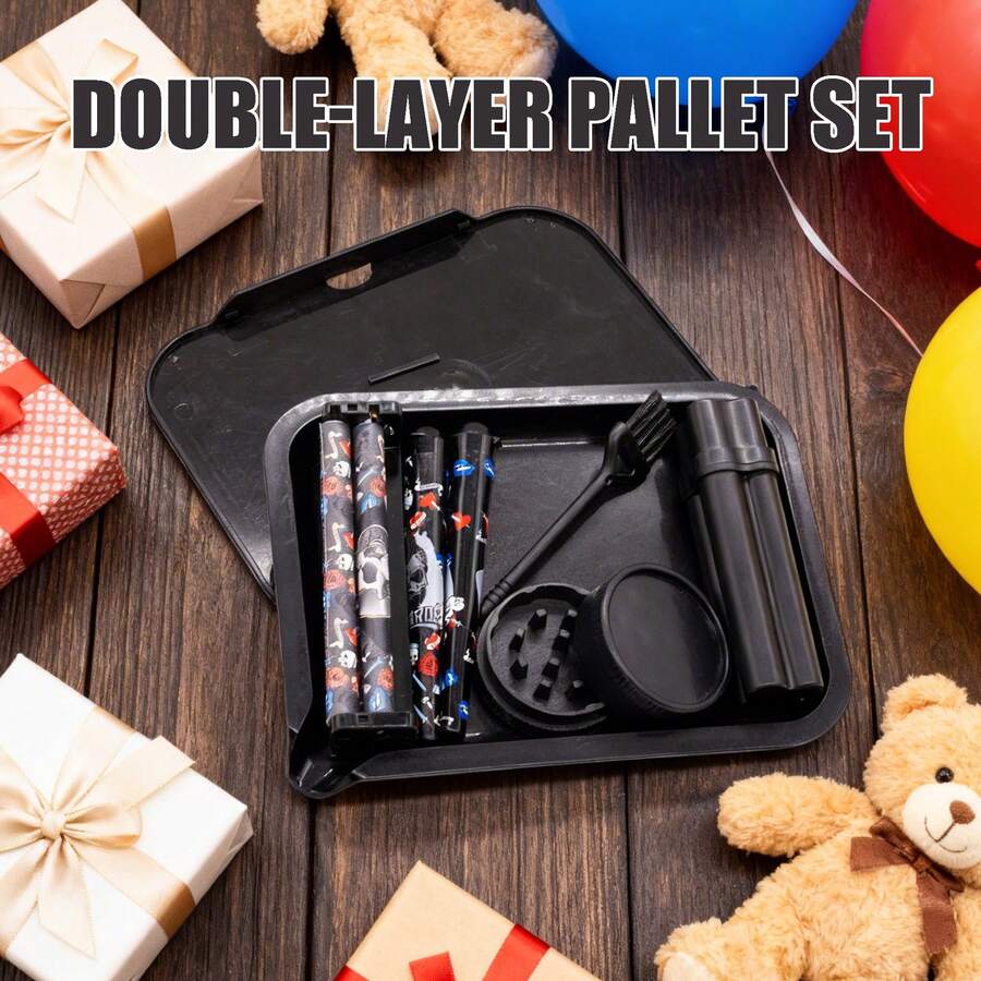 Double Layer Plastic Rolling Tray Set. Three Colors Available. Diverse Accessories: Grinder, Rolling Machine, Storage Tube, 2* Bouncing Tubes And Cleaning Brush. Suitable For Pre-Rolled Cone Storage, Convenient For Carrying Outdoors. Suitable For Handmade Rolling Enthusiasts. Best Choice For Gifts. Birthday Gift & Holiday Gift. - Multicolor - View 1