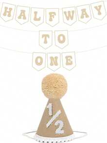 Brown 1/2 Half Birthday Party Supplies Set, Felt Hat And Banner Combo For Baby Milestone Celebration - Color - View 7