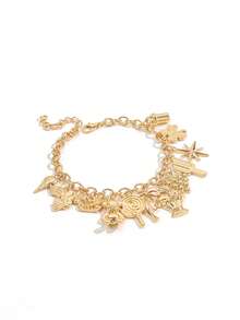 1pc Gothic Style Butterfly Heart Letter Bear Pendant Bracelet, Hip-Hop Street Style Bracelet For Women - Gold - View 5