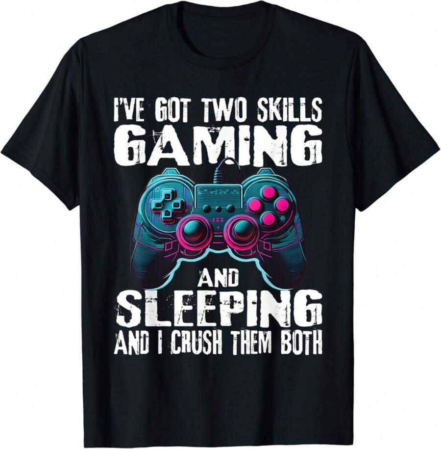 Gaming And Sleeping Funny Gamer Sayings Boys Men Gift Unisex T-Shirt - 黑色 - 查看 1