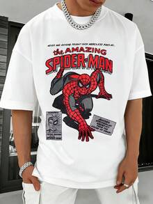 100% Cotton MARVEL Amazing Spider-Man Comic Style Graphic T-Shirt For Men, Summer Streetwear Tee, Ideal Gift - White - View 5