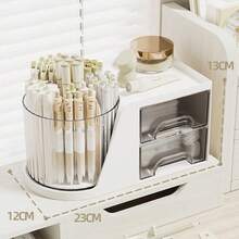 1pc Large Capacity Transparent Rotating Pen Holder, Desktop Stationery Storage Box, Rotating Storage Box, Desktop Storage Rack, Large Capacity Office Supplies Storage Box, Pen Holder, Workstation Accountant Manual/Folder. Suitable For Storing Office Supplies, Learning Supplies, Desktop Accessories, Etc., Is A Must-Have For The Back-To-School Season, And Also Essential For Students And Teachers. - A - View 4