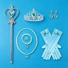 7pcs Clothing Accessories Set, Suitable For Adult Costume, Includes Crown Set, Necklace, Bracelet, Earrings, Ring, Gloves, Perfect For Daily Wear And Holiday Dress-Up,Halloween - Blue - View 6