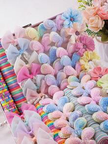 178pcs Macaron Sweet Dreamy Girly Hair Accessories Set, Includes Tulle Lace Bow Hair Clips, Glitter Double-Layer Butterfly Hair Clips, Faux Multi-Layer Flower Hair Clips, Suitable For Daily Wear, Spring Outing, Parties - Multicolor - View 3