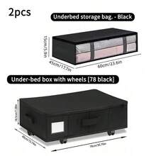 2pcs Under Bed Space-Saving Storage Organizer Box With Wheels - Waterproof Oxford Fabric, Pull-Out Design, Suitable For Clothes, Shoes, Socks - Dust-Proof Folding Box, Suitable For Toys And Books - Multicolor - View 2