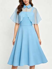 1950s Dresses For Women Vintage Goth Swing Cocktail Dress With Pockets And Chiffon Shawl - 淺藍色 - 查看 1