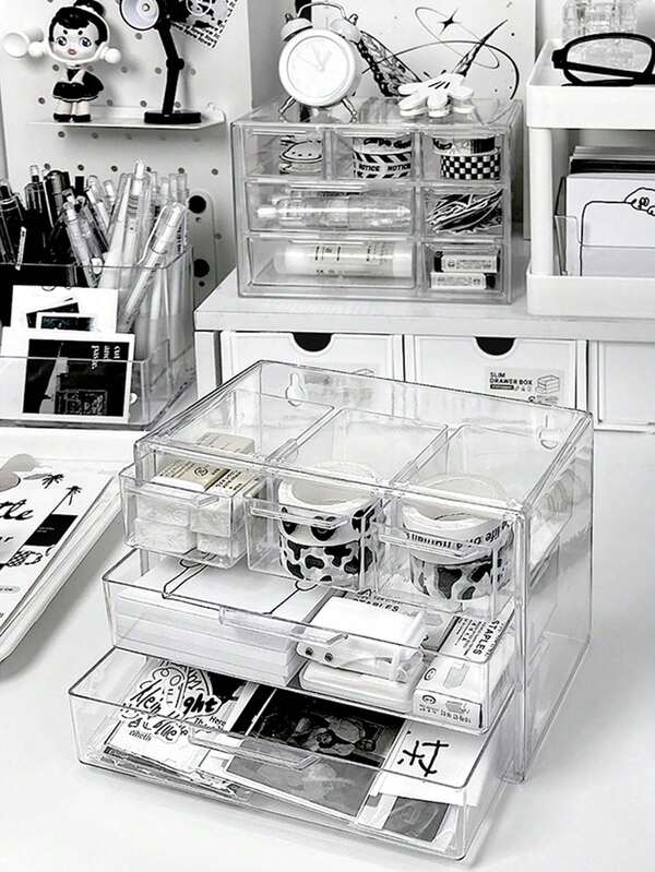 16-Grid 5-Tier 7-Column 9-Layer Desktop Drawer-Style Storage Box, Korean Ins Style Transparent Organizer Box, Suitable For Student Dorm Jewelry Storage