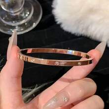 1 pieza Pulsera de acero inoxidable con diamantes de imitación de triple hilera que no se decoloran, diseño exclusivo, elegante y versátil con un toque de lujo. - Tres filas de pulseras estrelladas - Ver 8