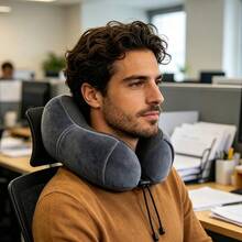Travel Cervical Pillow Without Head Droop, Ergonomic U-Shaped Cervical Pillow Made Of Memory Foam, 360° Cervical Support For Naps On Airplanes, In Cars And In Offices, Washable Cover. - Dusty Purple - View 6