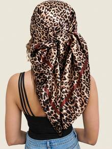 1 Stück 70/90cm Damen Leopardenmuster quadratischer Schal, Sonnenschutz, vielseitiger Kopftuch, Seidenschal, Sommer - 02-Kaffee - Übersicht 1