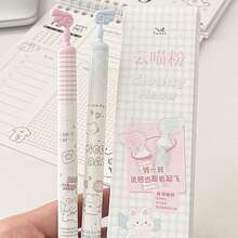 [Back To School]4Pcs/2Pcs/1pc Cloudy Meow Cat Gel Pens, Rotating Angel Wing Top, 0.5mm Black Ink, Cute Kawaii Cartoon Retractable Pens, Aesthetic School Supplies For Students - Cloud Cat Powder - View 4