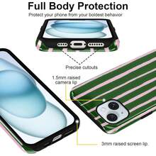 iPhone15 Handyhülle (,), gestreiftes Design, geeignet für Mädchen, schönes rosa-grünes Streifenmuster, Schutzhülle, doppelschichtige stoßfeste weiche farbige Silikon-TPU-Handyhülle, gestreifter Stil. - Weiß 5 - Übersicht 4
