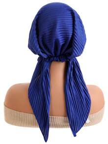 1pc Crinkle Solid Color Turban Hijab With Gold Rhinestone Decor, Stretchy Pre-Tied Head Scarf For Muslim Women, Instant Head Wrap Cap - A - View 5