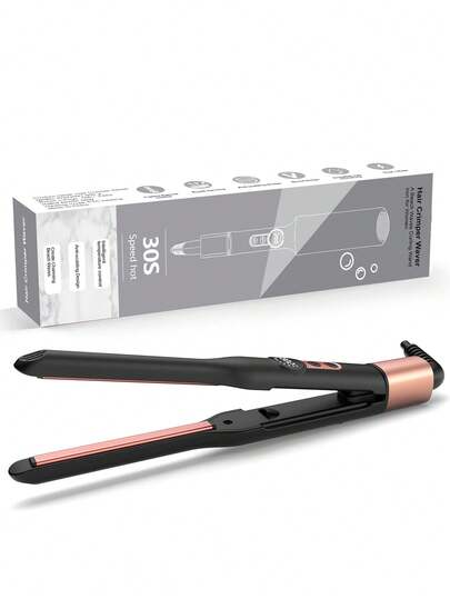 UKLISS Mini Straightening Iron, LCD Temperature Display, 110-240V Dual Voltage, Suitable For All Hair Types, Portable Hair Straightener, Ideal For Travel, Black & Gold Minimalist Design