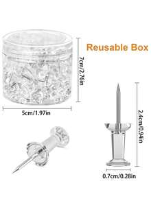 200PCS Transparent Push Pins, Acrylic Clip Heads Carbon Steel Sharp Pins, Portable Storage Box Organizing Thumbtacks.For Corkboard Mounting, Photo Wall Decoration, File Organization, Office And Study Storage, Handicraft DIY Projects. - Transparent - View 2