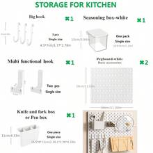 畅销家居用品，仅适用于本店专用孔板，不适用于其他孔板。基础生活系列单件装免打孔壁挂式塑料孔板，多种组合配件，多功能收纳孔板配有各种收纳盒和金属挂钩，适用于车库工作台/家庭厨房收纳整理/办公室/手工室/浴室（28*28厘米）。本产品配有专用孔板。 - 白色 - 查看 17