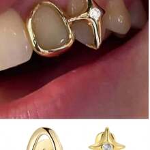 1pc Vintage Metal Cross Rhinestone Tooth-Shaped Women's Jewelry - Gold - View 1