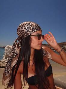 1 pieza Pañuelo de cabeza vintage con estampado de leopardo en estilo bohemio para mujer, adecuado para atuendos diarios, vacaciones en la playa, ceremonias de graduación, regreso a la escuela, celebraciones y fiestas - Camel - Ver 6