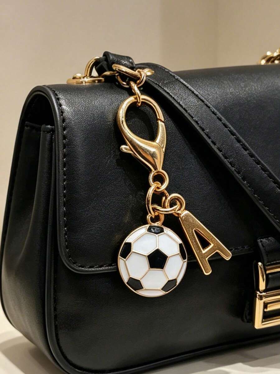 Exquisite Football Pendant Gold A-Z Letter Keychain, Gold Letter Charm, Cute Key Ring Handbag Pendant, Bag Charm, Keychain Bag Accessory, Phone Case Wallet Car Key Accessory