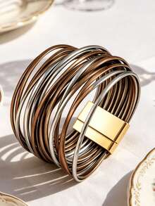 Bohemian Style PU Leather Multi-Layer Women's Bracelet For Outfit Matching - Gray and Brown Mixed Colors - View 4