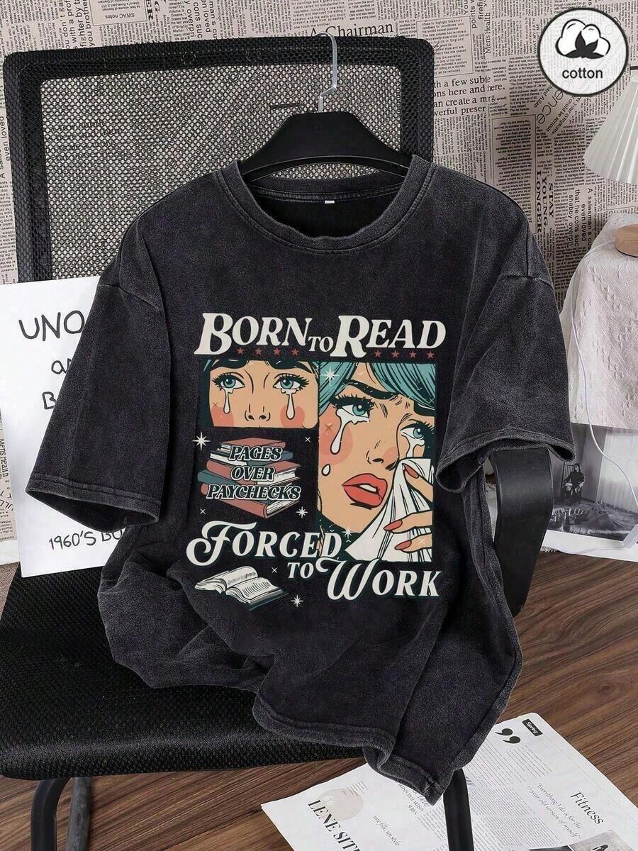 Trus Cotton, Camiseta de Verano para Mujer con Estampado Divertido de Estilo-Hop Cartoon Girl, Diseño Personalizado, Estilo Urbano, Versión Coreana de Moda Retro Cómoda, Versátil, Estilo Y2k, Chaleco para Mujer, Adecuado para Ocio al Aire Libre, Estilo Punk de Nicho Regular, Camiseta Blanca de Cuello Redondo Ajustada para Mujer, Lavada con Efecto Envejecido, Casual. - Negro - Ver 1