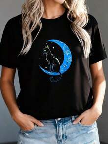 1 Women's T-Shirt With Floral Print And Lettering. - Black 4 - View 4