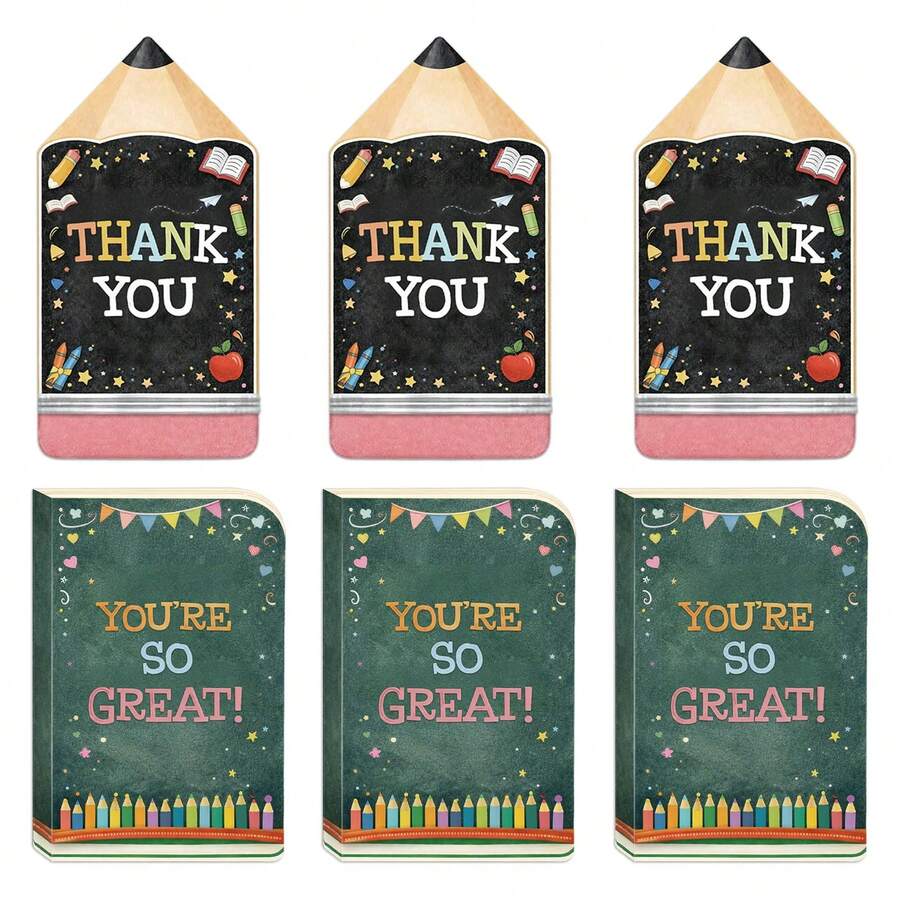 2-12pcs Back To School Party Teacher Appreciation Cards With Envelopes Thank You Cards For Teachers Bulk School Theme Greeting Cards For Back To School End Of Year Teacher Appreciation Week Graduation Party Supplies - View 1