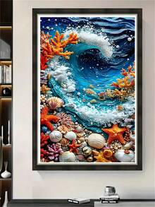 1pc Diamond Art Set, Wave Shell Pattern, 5D Diamond Painting Kit, Gift Diamond Mosaic, Suitable For Adult Beginners Stress Relief Handmade Diamond, Diamond Art Set Round Full Diamond, Dot Diamond DIY, Birthday Gift, Perfect For Home Decor And Room Wall Decor - round diamond - View 3