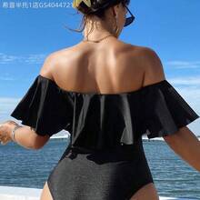 MewMuse.  Traje de baño de una pieza con hombros descubiertos, volantes y estampado de leopardo, con cordón lateral, estilo boho para festivales, para primavera/verano - Burdeos - Ver 3