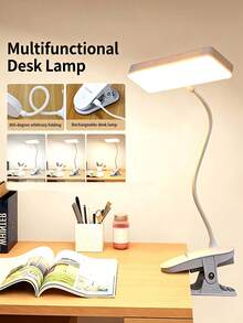 1pc New Creative Rechargeable Clip-On LED Desk Lamp, Square LED Desk Lamp, LED Upright High Brightness Desk Lamp, Home Desk Lamp, Clip-On Reading Lamp, Touch Control 3 Dimming Levels, Suitable For Living Room, Study, Office, Bedside, Student Dorm, Portable Desk Lamp, Battery Capacity: 800mAh - Clip-on Square Table Lamp - View 3