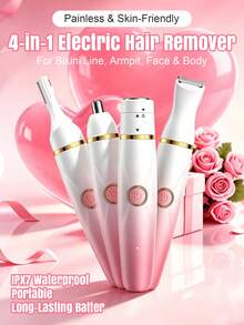 ALUSHEE 4-In-1 Electric Lady Shaver, Painless & Skin-Friendly Razor, Suitable For Bikini Line, Underarms, Face & Body, IPX7 Waterproof For Wet & Dry Use, Supports Type-C Fast Charging, Applicable For Full Body, Battery Capacity: 400mAh - View 1
