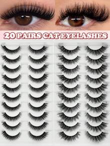 MAANGE 20 Pairs Fox Fairy Clear Band False Eyelashes, 2 Styles Long Curly Cat Eye Fluffy Strip Lashes, Lightweight Invisible Eyelash Band, Soft Faux Mink Lashes, Natural Dense Growth, Almond Eye Charming Eyelashes, Suitable For Women Travel, Party, Work Use - Black - View 9