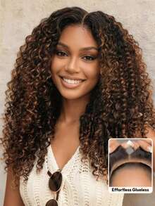 7x5 Inch Invisible Drawstring Hair Extension, Black To Chestnut Gradient, Burmese Curly Hair, Fingertip Curly Ends, 100% Human Hair, Pre-Cut, Pre-Bleached, Pre-Trimmed, Unice Women's Wig - SNATURAL/33 - View 3