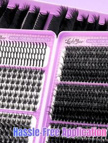 584PCS D-Curl Fairy Lash Clusters, 0.35–0.63inch Fluffy Thick Individual Lashes, 0.07mm Faux Mink DIY Cluster Lashes, Includes Glue, Tweezers & Brush, Perfect For Daily Makeup, Party, Wedding, Halloween, Christmas, Valentine's Day - 紫色 - 查看 3