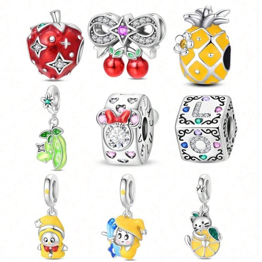 A Single Silver-Plated, Whimsical Fruit-Themed Charm Featuring Original Designs Of A Pineapple, Cherry, And Lemon. This Enamel Pendant Is Accented With Diamond-Like Elements And Can Be Worn On Either A Bracelet Or A Necklace. As A Handcrafted, Fresh, And Playful Accessory, It Exudes A Vibrant Energy, Making It Perfect For Both DIY Projects And Everyday Wear. - Multicolor - View 1