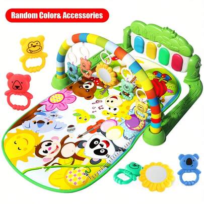 Alfombra de juegos musical para bebés recién nacidos, juego de ropa de cama para cuna, juguetes para bebés, alfombra de juegos interactiva con pedales de música y piano - Alfombra de juegos con piano para bebés, alfombra de actividades para bebés con sonajeros colgantes y luz musical, para bebés de 0 a 12 meses.