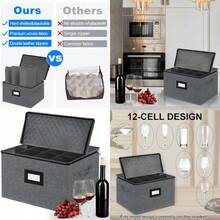 Caja de almacenamiento para copas de vino con divisores para 12 unidades contenedor de almacenamiento de cerámica rígida estuche de cristalería apilable con asas y etiqueta almacenamiento - Grisoscuro - Ver 1
