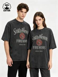 2026 New Everyday Firearms Graphic Distressed Tee,Washed Cotton Round Neck,Men Daily Street Casual Short Sleeve Summer Top - 黑色 - 查看 2