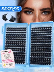320/384/448pcs D Curl Large Capacity Individual Eyelashes,Gift For Mom,Cluster Eyelash Extensions,Soft And Natural Look,Long Lasting False Eyelashes,Lightweight Reusable Wispy Eyelashes Set Suit For Daily,Wedding,Night Party, Bridal,Cosplay Makeup. - D - View 3
