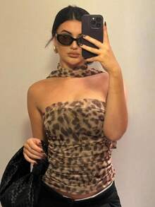 Women's Short Tube Top With Tassels And Leopard Print - 豹 - 查看 2