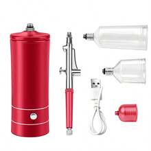 Airbrush Kit With Compressor - Portable, Rechargeable Lithium Battery, USB Powered, Suitable For Painting, Art, Coloring And Home Decor, Facial Beauty Makeup, Modern Aesthetics, Durable Airbrush - Red Waist - View 3
