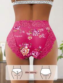 QUASTI Juego de 3 bragas de encaje floral para mujer, ropa interior suave, elástica y transpirable, lencería cómoda de cintura media para uso diario, trabajo y viajes - Multicolor - Ver 5
