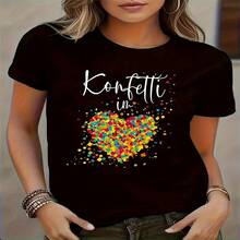 T-Shirt Printed With A New Heart Pattern - 黑色 - 查看 1