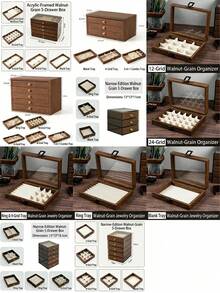 Vintage Walnut Wood Jewelry Box, Drawer Style Jewelry Organizer Box For Rings, Earrings, Necklaces, Bracelets, Elegant Transparent Plastic & Velvet Drawers Jewelry Storage Box - Multicolor - View 4