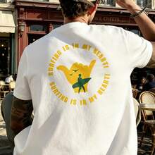 Herr-T-shirt med surfingmotiv, bekväm och mångsidig, kortärmad, utomhus- och fritidskläder - Vitt - Visa 3
